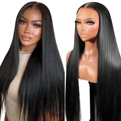 Straight Human Hair Wig 13X6 HD Lace Front Wigs Human Hair Pre Plucked With Baby Hair 180 Density 16 Inch Transparent Lace Frontal Wigs Human Hair Lace Front Wigs for Women Natural Black Color