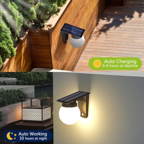 Image of XERGY Solar Powered Outdoor Globe Design Wall Light | 3 Color Modes | Dimmable | 3600mAh Battery | Auto ON /Off Dusk to Dawn | Waterproof Lamp for Garden Fence, Gate, Balcony, Porch & Pathway