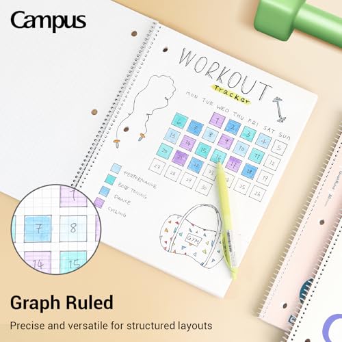 Image of KOKUYO Spiral Notebook with 5x5 Graph Paper, 3 Pack Campus 10-1 /2 inch x 8 inch Subject Notebooks, 80 Sheets, Light Pink Blue Off-White 3 Holes School Spiral Journal for Study Planner Drawing (WSG-SU-400G4x3) | Campus Subject Notebooks, 80 Sheets, 3 Holes School Japanese Grid Ring Journal for Study Planner Drawing, Blue Pink White