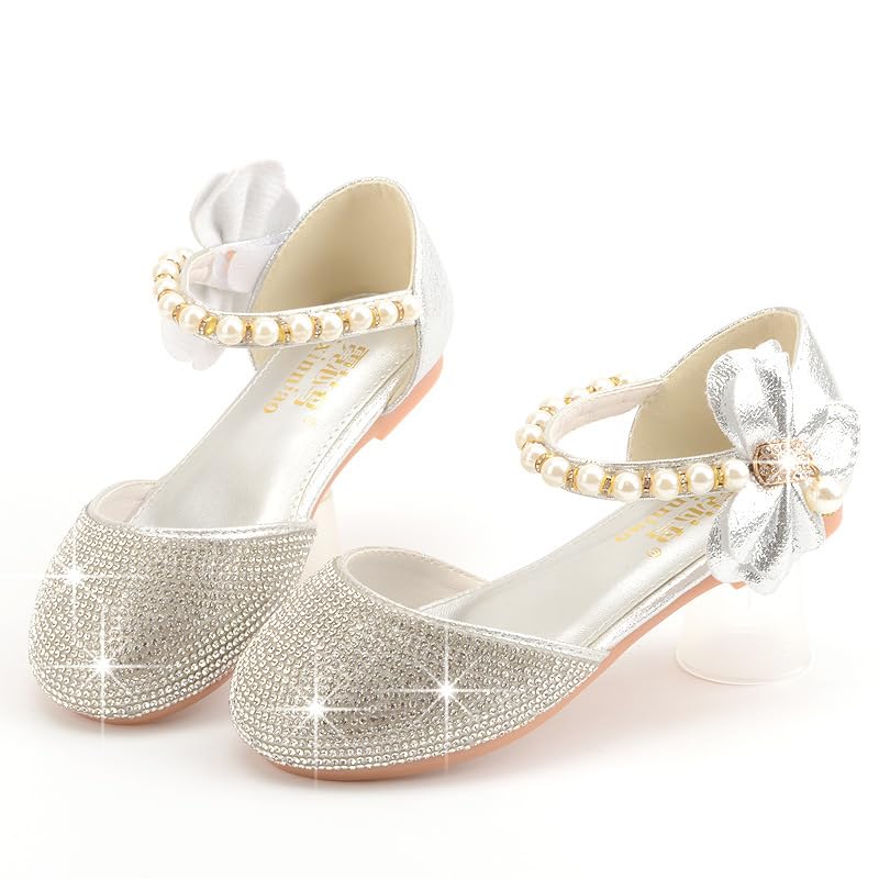 Dress Shoes for Girls Glitter Princess Shoe with Pearls Little Girls Summer Party Wedding Flats Sandals