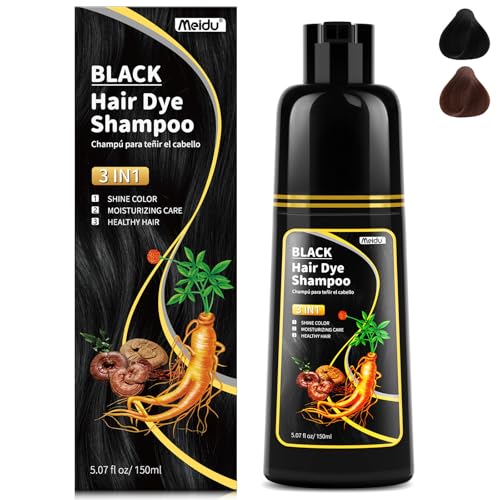 MEIDU Black Hair Dye Shampoo 3 in 1,Cover Gray Hairs,Herbal Ingredients,Contains Ginseng Extract,Natural Hair Coloring