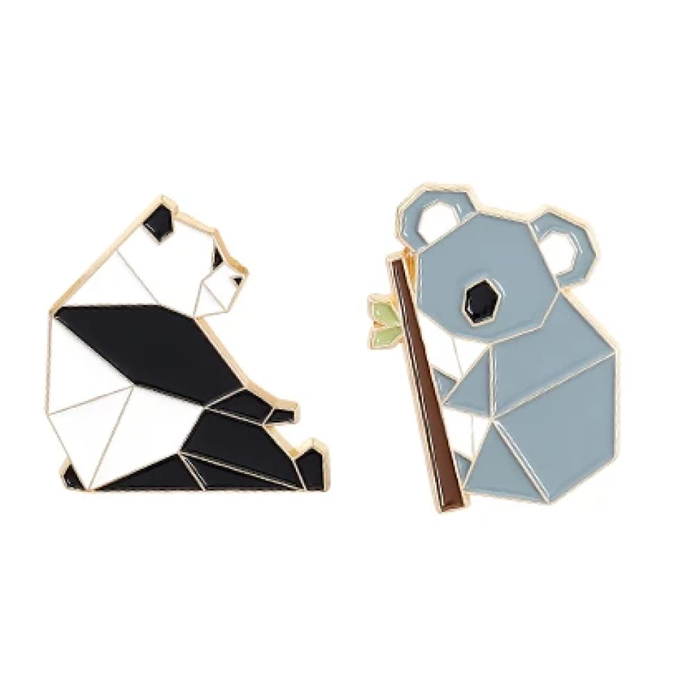 Geometric Panda & Koala Enamel Pins - Set of 2 Metal Multicolour Pins Brooches for Men & Women