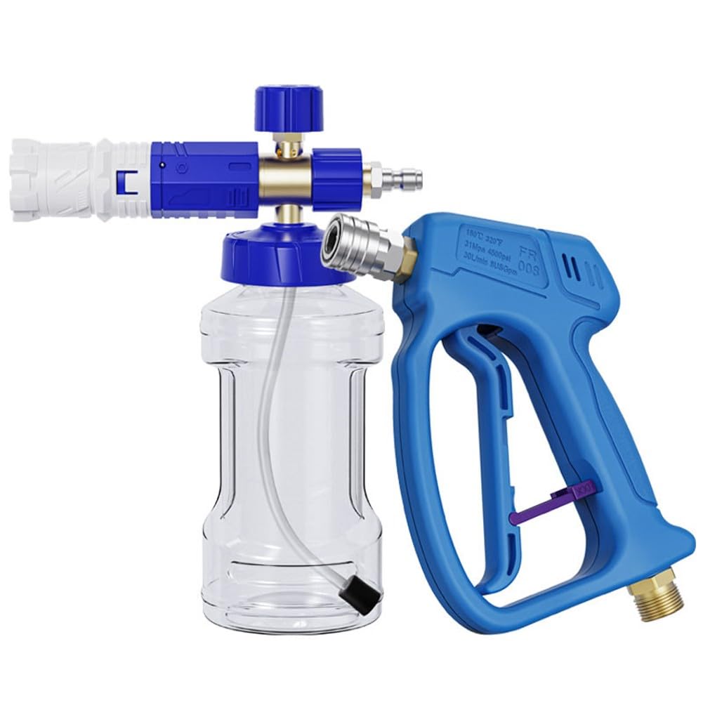 Pulitore ad alta pressione, tanica per schiuma da 1000 ml, con lancia a spruzzo e 5 ugelli, ugello per schiuma regolabile, per la pulizia dell'auto e il giardino, design robusto in plastica
