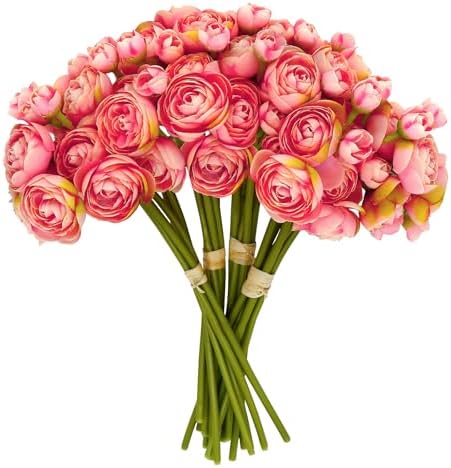 Ranunculus Artificial Flowers 10.5", 24 Pcs Coral Faux Silk Mini ...