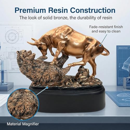 Estatua Toro y Oso, 10 in Resina con Finitura Bronce miniatura 4