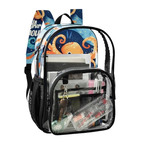 Cartoon animal sea Blue Kids Clear Backpacks For School Clear Bookbags With Side Pocket Seethrough PVC Bag2