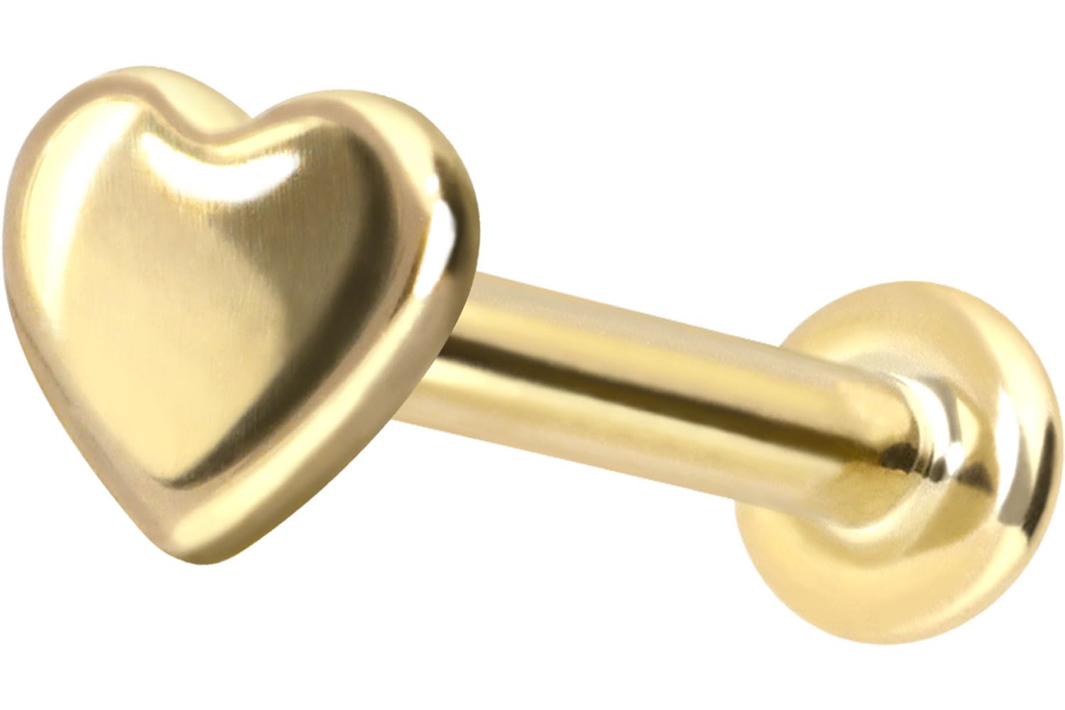 PIERCINGLINE 14 Karat Gold Ohr-Piercing Labret mit Innengewinde HERZ Farb & Größenauswahl