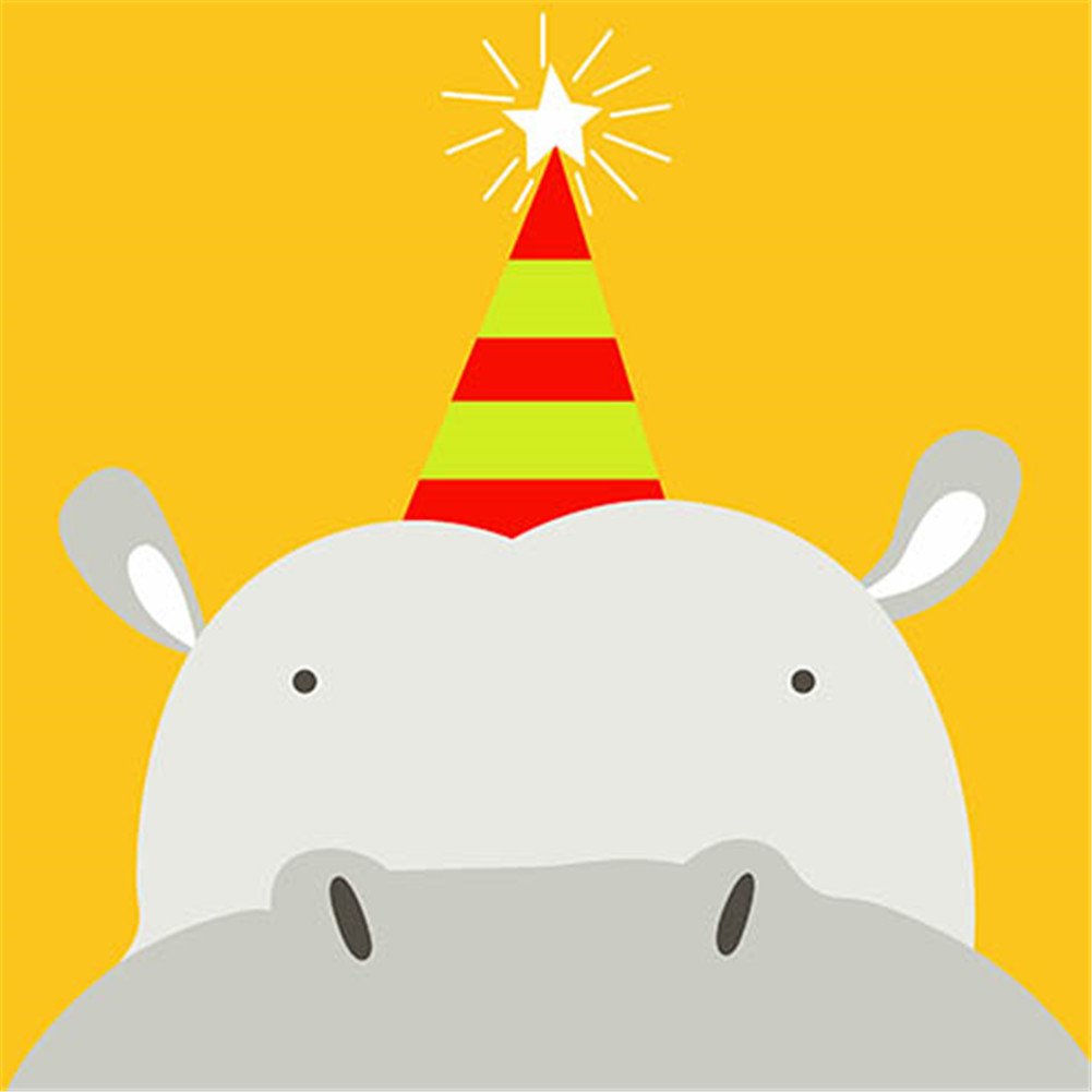 YEESAM ARTPaint by Numbers Framed for Kids Children, Hippo Birthday Cap 8x8 Inch Linen Canvas Acrylic DIY Number Painting Kits Gifts (Hippo)