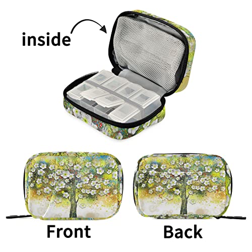 Naanle Pill Case Floral Tree Oil Painting Pill Box 7 Day Pill Case Bag Travel Pill Organizer Bag With Zipper Portable Weekly Case Compact Size For Vitamin Supplement Holder #TOP6