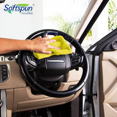 Image of SOFTSPUN Microfiber Cloth - 5 pcs 40x60 cms 340 GSM Yellow Thick Lint & StreakFree Multipurpose Cloths Automotive Microfibre Towels for Car Bike Cleaning Polishing Washing & Detailing.