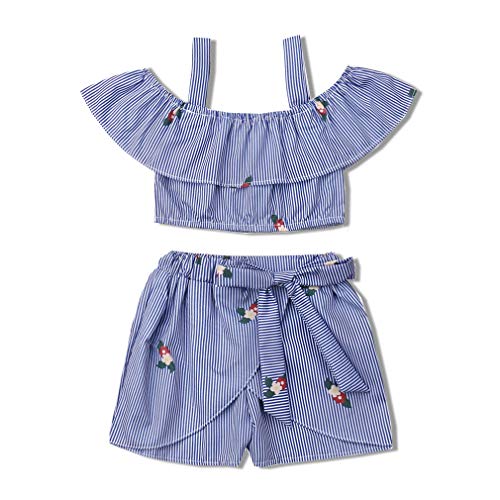 Gaono azul Conjunto de 2 peças de roupas infantis para bebês meninas com ombros de fora e calça saia