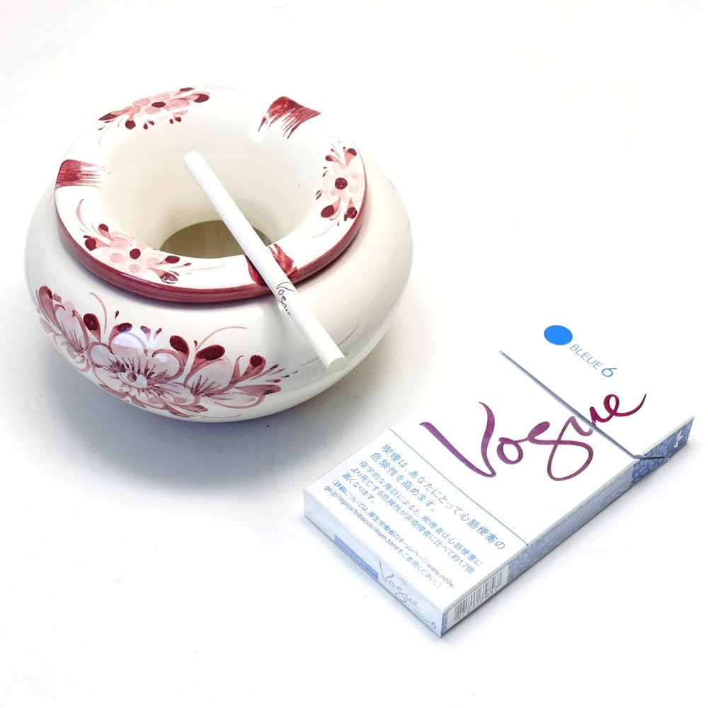 Amazon.co.jp: ポルトガル製 陶器 フタ付灰皿 ピンクフラワー柄 回りの