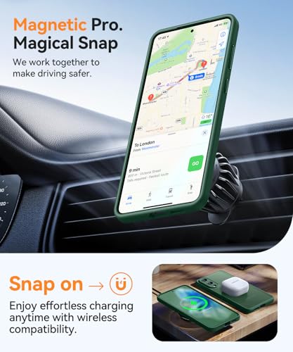 Image of CANSHN Designed for Samsung Galaxy S25 Edge Case (2025) [Full Camera Protection] [Compatible with Magsafe] Translucent Matte Back Protective Phone Cover, Deep Green