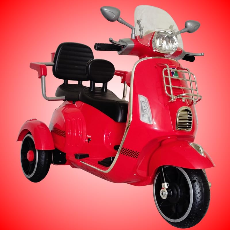 Image of Vespa Scooter Double Seat for Kids 1 to 6 Years | with Remote Control, Big Size Vespa Scooter | Electric Rechargeable Ride-Ons, Red