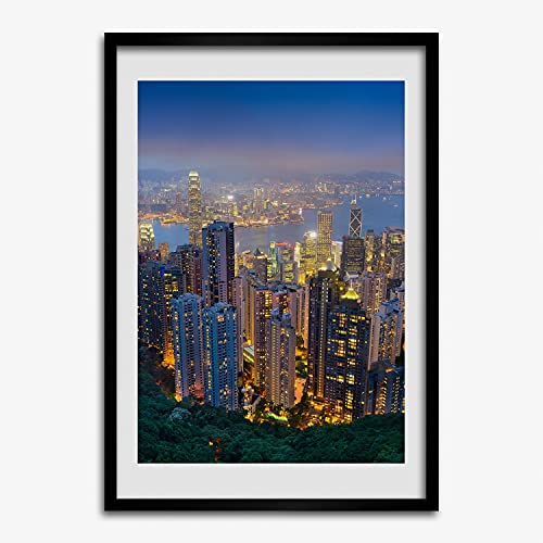 Cadre photo Hong Kong nocturne 50x70 cm pour illuminer un salon contemporain
