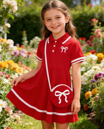 Move Dance Little Girls Sporty Dress 4T 5T Red Sundress with Bag - image 2