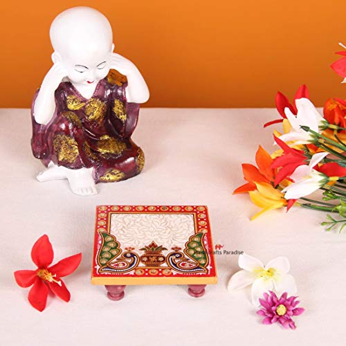 Image of Handicrafts Paradise (4 x 4 inch, Set of 10 Pc) Marble Chowki for Pooja, Home Mandir, Idols Statues Pratima, Home Decor Showpiece for Bulk Return Gifts