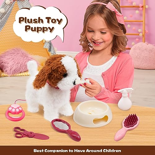 Arkyomi Hund Spielzeug Kinder,laufender Hund mit Leine der läuft und bellt,Haustiere roboterhund interaktives Spielzeug,Ferngesteuerter spielhund mit Schwanzwedeln und sprechender (Dunkelbraun)