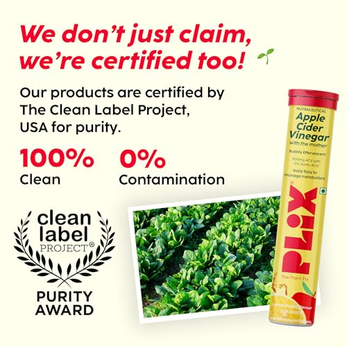 Image of PLIX - THE PLANT FIX Apple Cider Vinegar Effervescent | With Mother ACV | Vitamin B6 & B12 | Pack of 1 (Lemon Masala), 15 Tablets | No Added Sugar | Easy to Carry & Consume