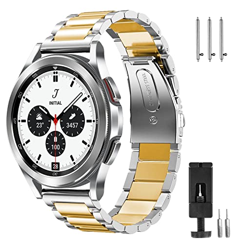 SHANGPULE Compatible with Samsung Galaxy Watch 5 Band 40mm/44mm/Pro 45mm, Galaxy Watch 4 40mm/44mm Bands, Galaxy Watch 4 Classic Band 42mm/46mm/20mm Stainless Steel Metal Replacement Strap Women Men…