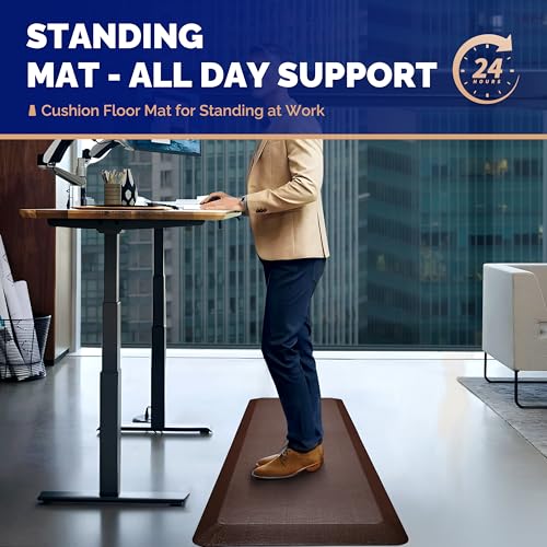 Image of FEATOL Anti Fatigue Mat for Standing, 9 /10 Extra Thick Ergonomic Standing Desk Mat, Comfort Memory Foam Standing Mat at Home,Office All Day (20 inch x 32 inch, Brown, 1PC)