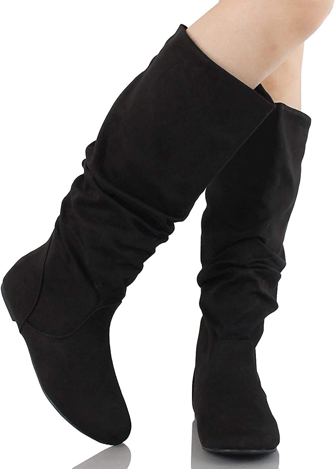 Soda Women's Zuluu Slouchy Faux Leather Knee HIgh Flats Boots