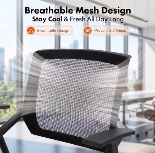 Image of [2 Pack] Folding Conference Room Chair with Writing Board & Cup Holder | Heavy-Duty Nesting Training Chairs,Mesh Back,Padded Seat,Comfy Foldable Office Guest Chairs,Seminar Meeting, Classroom
