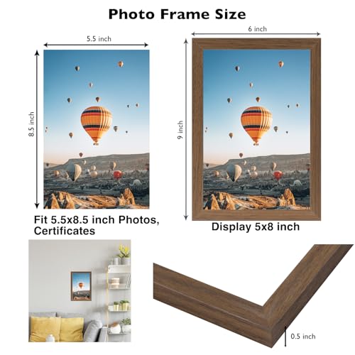 Image of JCJMY 5.5x8.5 Picture Frame Brown for Wall Hanging or Tabletop, Wall Mounting Horizontally or Vertically, 5.5 x 8.5 Wall Gallery Poster Photo Frame with Shatter Resistant Plexiglass, Brown
