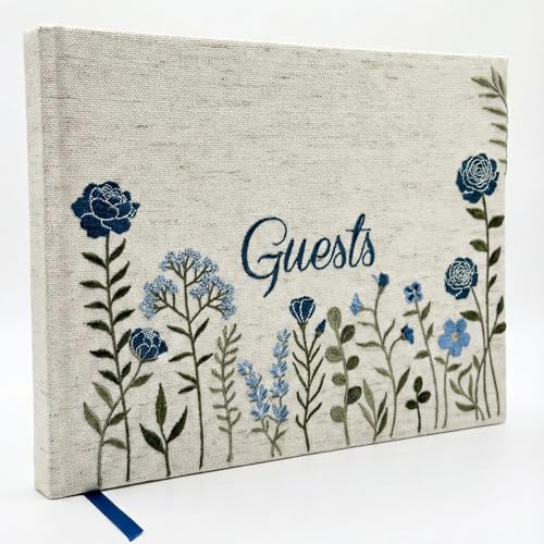 Image of Linen Embroidered Photo Wedding Guest Book-Premium Hardcover Polaroid Guestbook for Wedding Reception, Baby Shower, Bridal Shower, Funeral, Graduation -160 Pages for Notes 10.25 inch x 8.25 inch (Dusty Blue)