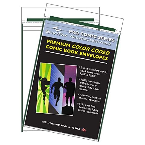 EnvyPak Premium Color Coded Comic Book Sleeves Ultra Thick 4.5mil Resealable Fold Over Flap Cover