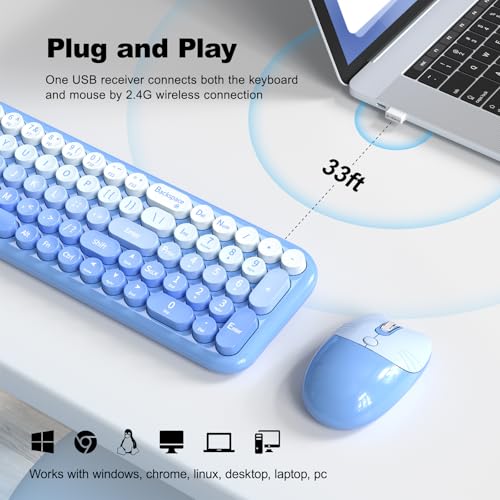 Image of KNOWSQT Wireless Keyboard and Mouse Combo - Blue-Gradient 2.4G Full-Size Typewriter Cute Colorful Keyboards - USB Plug and Play, for Windows, Laptop, Computer, PC, Desktop