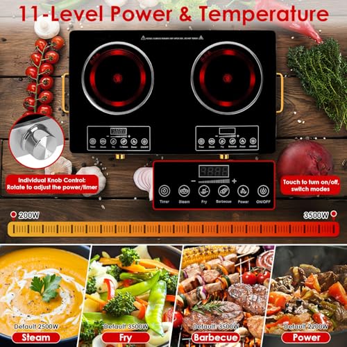 Image of Portable Electric Double Burner Cooktop,7000W Infrared Hot Plate
