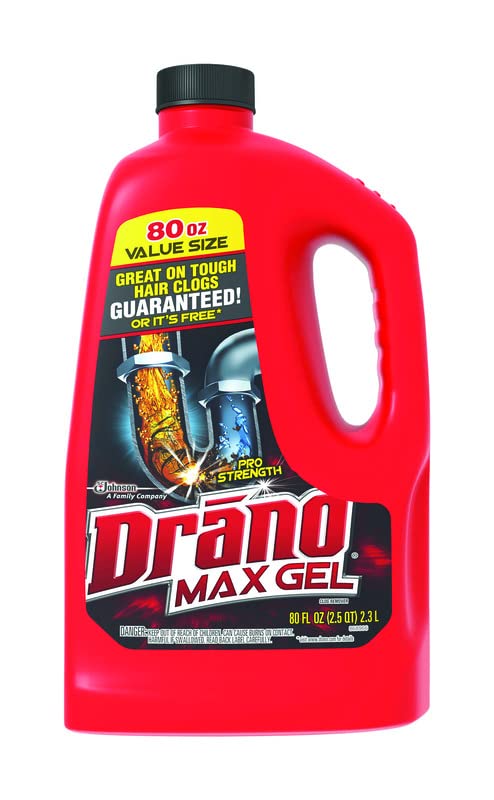Drano Max Gel Drain Clog Remover & Cleaner, Fast-Acting to Unclog Standing Water & Remove Hair, Grease & Food Blockages, Safe for all Pipes & Septic, Kitchen Sinks, Bathroom Showers & Tubs, 80 Oz 80 Fl Oz (Pack of 1)