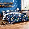 Holawakaka Trucks Tractors Cars Boy Bedding Comforter Set with Sheets, Twin Size Cartoon Construction Car Excavator Print Kids Bed in A Bag 5-Piece, Boys Reversible Dorm Bed Sets (Navy Blue Twin) #1