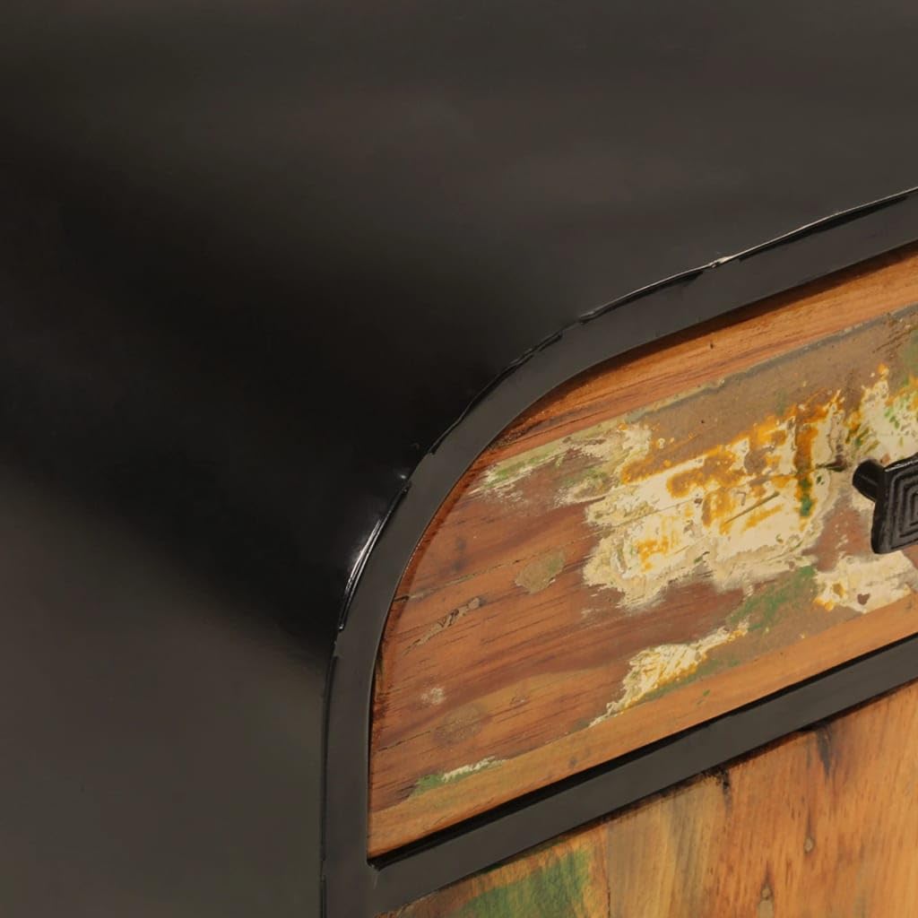 Credenza in Legno Massello di Recupero 140x35x70 cm con Struttura in Metallo Robusta per Soggiorno Cucina Ingresso E Legno Riciclato, Mobile Organizzatore e Ripiano