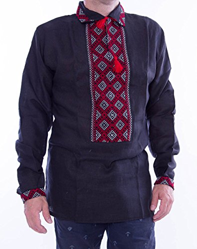 VYSHYVANKA man Black Red Ukraine Embroidered Linen SHIRT 4XL GIFT FOR HIM