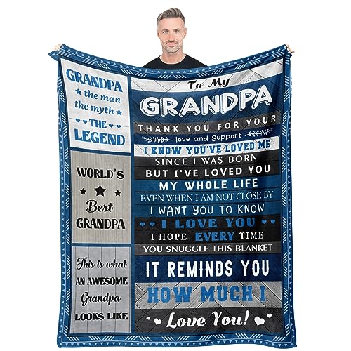 Quilazy Grandpa Gifts, Birthday Gifts for Grandpas Blanket, Best Grandpa Birthday Gift from Grandkids, Cool Christmas/Anniversary/Valentine for Papa/Pop Pop/Grandfather Blanket 60"X50"