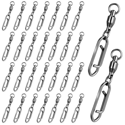 Aiyorse 30 Pcs Fishing Power Clips, Fishing Speed Clips High Strength Snap Swivels Stainless Steel Bearing Rolling Fish Swivels Freshwater Crankbait Popper Lures Quick Snaps Connectors Tackle(#0+S)