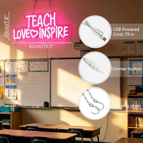 Image of TEACH LOVE INSPIRE Neon Signs for Wall Decor Neon Lights for Bedroom Led Signs Suitable for Man Cave Living Room Beer Bar Game Office Hotel Birthday Party 5v USB Power 16.5 * 7.8Inches(Pink)
