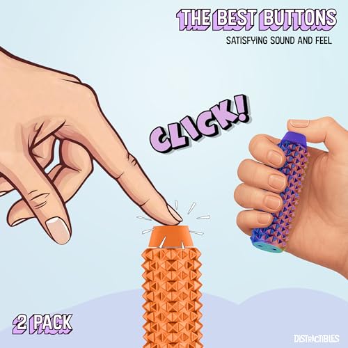 Image of Distractibles Spike Roller Clicker, Tactile Pain Stim Fidget with Clicker Switch, Pain Stimulation Roller with Lanyard (NEON Harmony + Horizon)