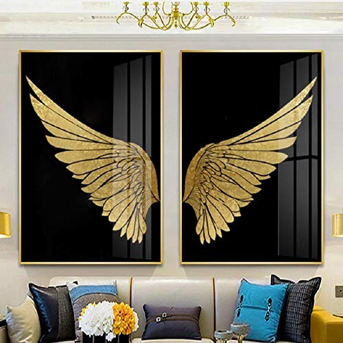 Toile Peinture Abstrait Noir et Or Affiche Salon Impression Murale Moderne 60x90cm - 2