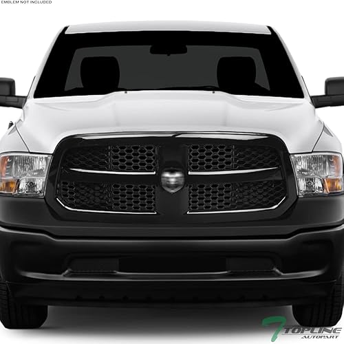 Miniatura 2 de Topline Autopart - Rejilla para parachoques delantero de malla OE, estilo panal, ABS para Dodge Ram 13-18 1500/19-20, color negro brillante