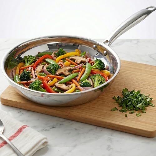Image of SOLARA Triply Stainless Steel Fry Pan 22 cm, Tri-Ply Induction Compatible Frying Pan, Heavy Bottom Skillet, PFOA-Free, Gas & Induction Safe, Durable Kitchen Cookware