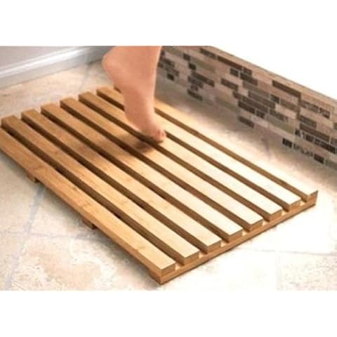 Trendi Bamboo Wooden Bath Mat with Non-Slip Feet Cover