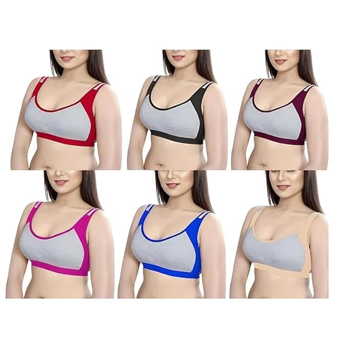 aptox Women's Cotton Non Padded Sports Gym Yoga Daily Workout Regular Bra Combo for Girl Pack of 6-picture-34
