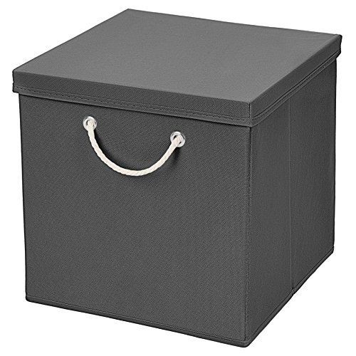 Stick&Shine 1x Aufbewahrungs Korb Dunkelgrau Faltbox 15 x 15 x 15 cm Regalkorb faltbar mit Kordel und mit Deckel Cover