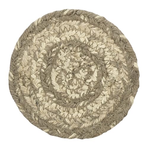 VHC Brands Cobblestone Coasters Tan Grey White Jute Blend Round Circle Set of 6 Coasters