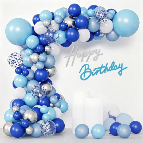 Image of TONIFUL Happy Birthday Sign for Backdrop - Glitter Silver and Light Blue Felt Banner - Includes Dot Glue - Perfect for Birthday Party Backdrop,Wall Decr,Balloon Arch,Photo Background