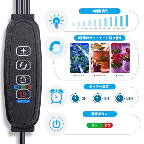 LAPOND 植物育成ライト led 水耕栽培ランプ 室内栽培 30W 3ヘッドライト の商品画像 2