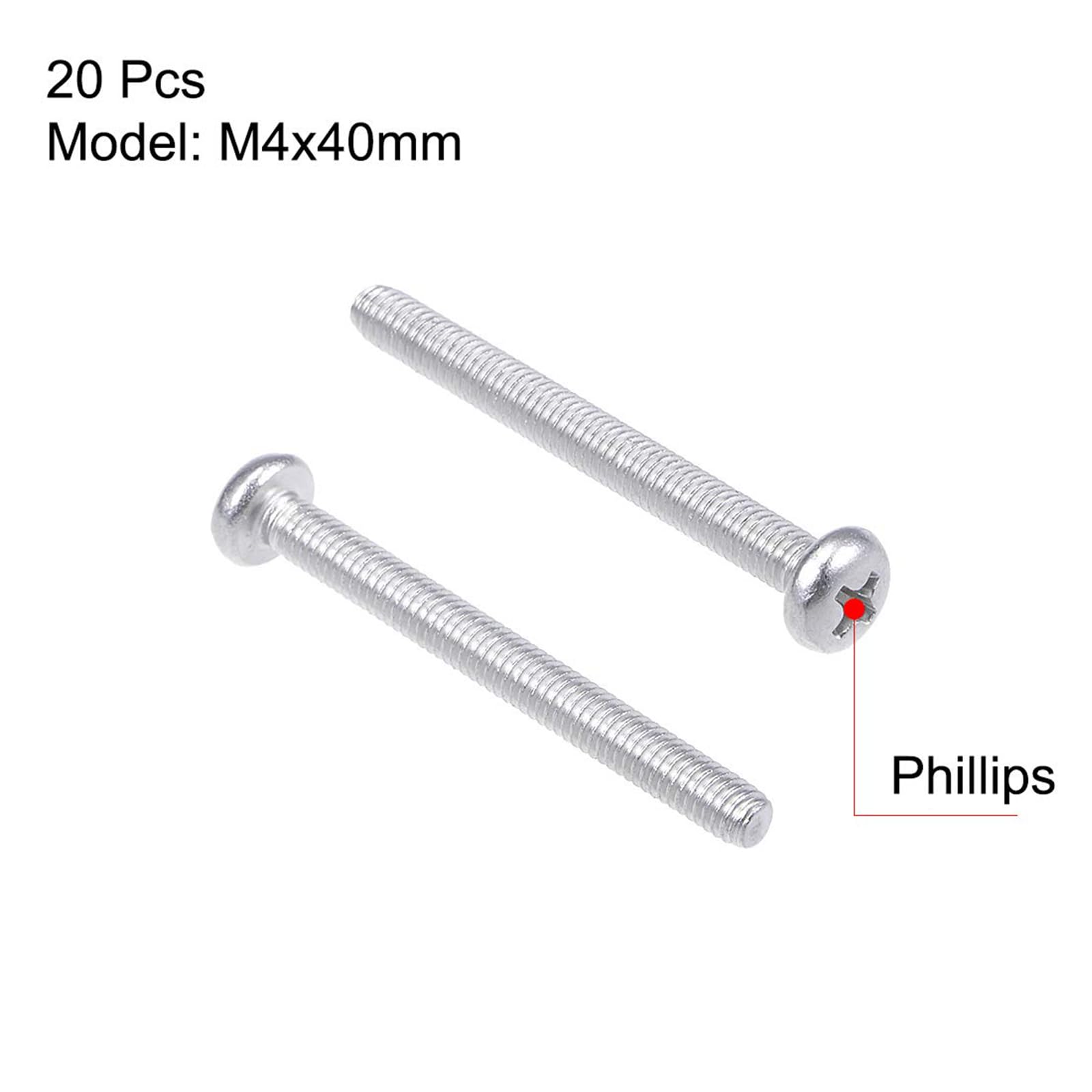 MACHSWON M4x40mm Machine Screws Pan Phillips Cross Head Screw 304 Stainless Steel Round Head Cross Screw Fasteners Bolts 20Pcs - Image 2